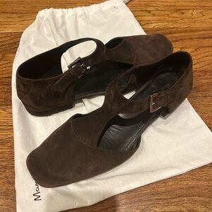 Massimo Dutti • split suede flat shoes • sandals • chocolate brown • size 39